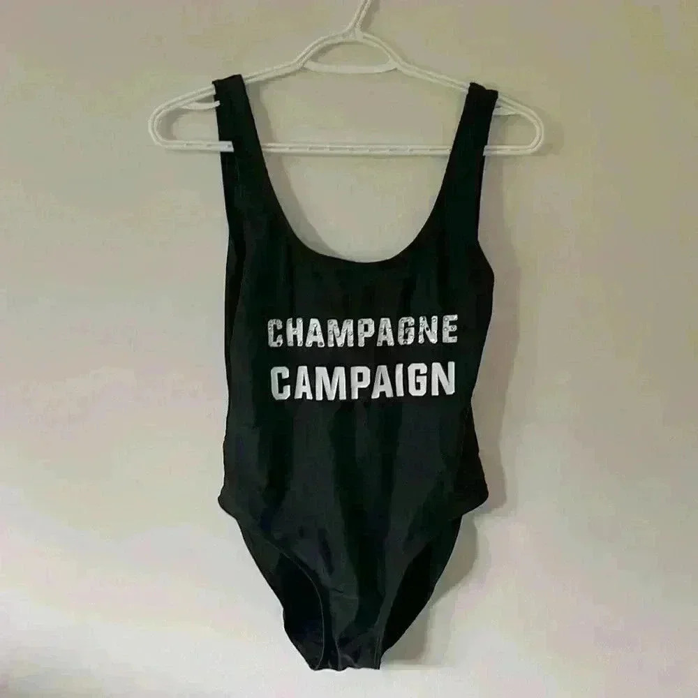 Smooch Luxe “Champagne  Campaign” Black One Piece Swimsuit Size Small